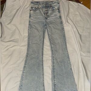 AEO Light Wash Flare Jeans with Button Fly Short